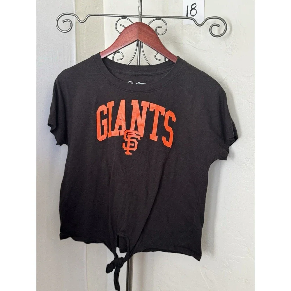 San Francisco Giants Tie Front Crop T Shirt Womens Medium Black MLB